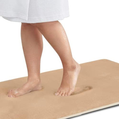 Memory Foam Bath Mat Non Slip Absorbent Super Cozy Velvet Bathroom Rug Carpet (24 inches X 48 inches, Beige)