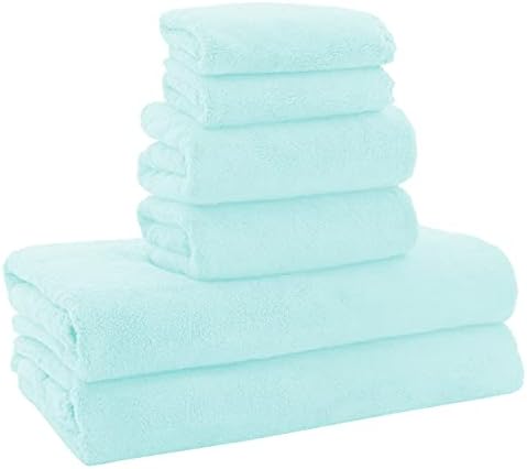 MOONQUEEN Ultra Soft Towel Set-Quick Drying-2 Bath Towels 2 Hand Towels 2 Washcloths - Microfiber Coral Velvet Highly Absorbent Towel for Bath Fitness, Bathroom,Sports,Yoga, Travel(Frozen Blue, 6 Pcs)