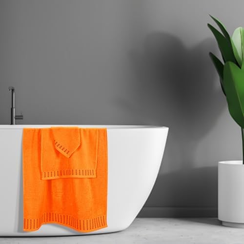 BELIZZI HOME Ultra Soft 3 Pack Cotton Towel Set, Contains a Bath Towels 28x55 inch, a Hand Towels 16x24 inch & a Wash Cloths 12x12 inch, Ideal Everyday use, Compact & Lightweight - Orange