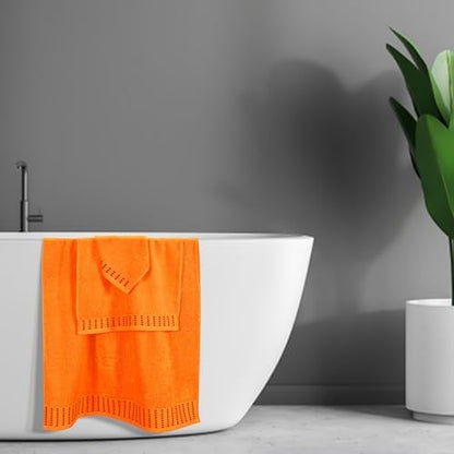 BELIZZI HOME Ultra Soft 3 Pack Cotton Towel Set, Contains a Bath Towels 28x55 inch, a Hand Towels 16x24 inch & a Wash Cloths 12x12 inch, Ideal Everyday use, Compact & Lightweight - Orange