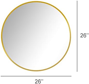 Delma 26 Inch Gold Round Circle Mirror for Bathroom Wall, Metal Frame