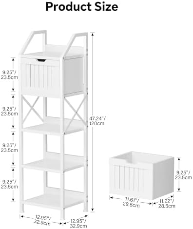 Homeiju 5-Tier Bathroom Storage Organizer Rack with Wood Drawer