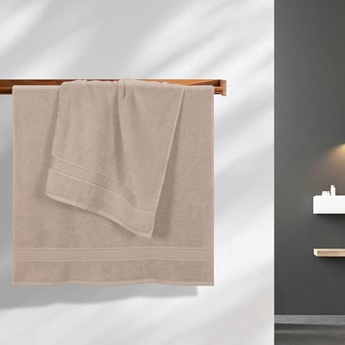 Belizzi Home Cotton 2 Pack Oversized Bath Towel Set 28x55 inches, Large Bath Towels, Ultra Absorbant Compact Quickdry & Lightweight Towel, Ideal for Gym Travel Camp Pool - Tan