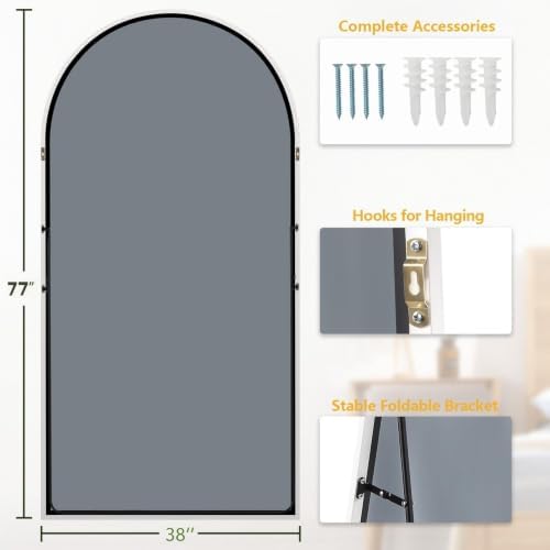 Dewfig Arched Full Length Mirror, 77"x38" Large Floor Mirror, White