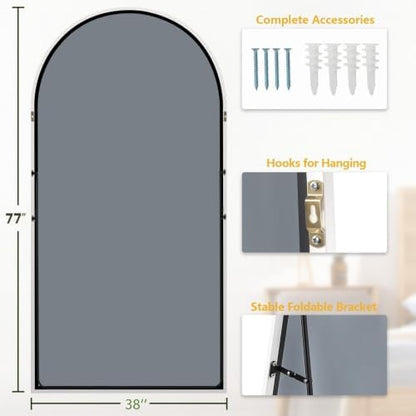 Dewfig Arched Full Length Mirror, 77"x38" Large Floor Mirror, White