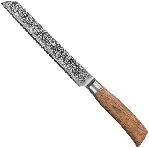 Wakoli EDIB Pro Premium Damascus Bread Knife – Japanese Style Kitchen Knife | 7.9-Inch Blade Made of 67-Layer Damascus Steel with Corrugated Polished Blade | Ergonomic Pakkawood Handle