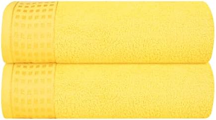 GLAMBURG 100% Cotton 2 Pack Oversized Bath Towel Set 28x55 Inches, Ultra Soft Highly Absorbant Compact Quickdry & Lightweight Large Bath Towels, Ideal for Gym Travel Camp Pool - Lime Yellow
