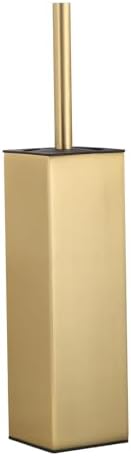 BGL Standing Toilet Brush and Holder Brushed Gold Aluminium Toilet Bowl Cleaner Brush and Holder for Bathroom Storage and Organization, Square Design Sturdy and Space Saving