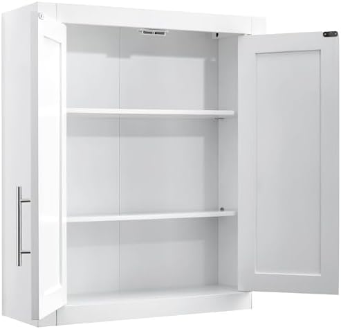 Crosley Furniture Savannah Wall Mounted Bathroom Storage Medicine Cabinet with Shelves, Snow
