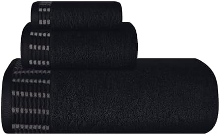 BELIZZI HOME Ultra Soft 3 Pack Cotton Towel Set, Contains a Bath Towels 28x55 inch, a Hand Towels 16x24 inch & a Wash Cloths 12x12 inch, Ideal Everyday use, Compact & Lightweight - Black