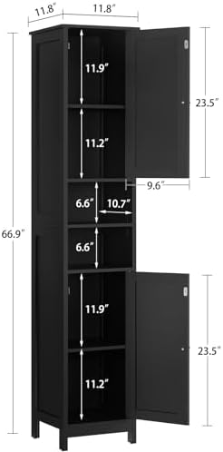 TEENFON 67" Tall Bathroom Cabinet with Adjustable Shelves and Doors