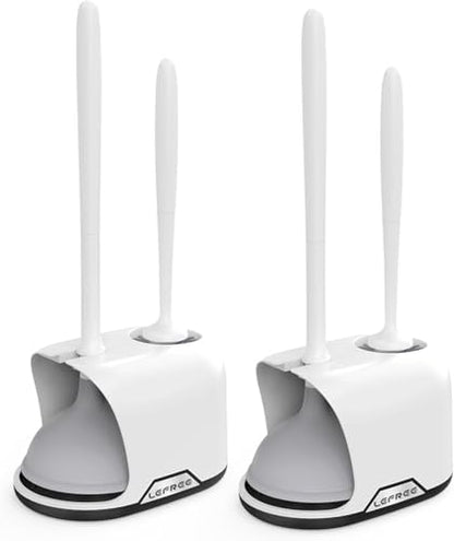 Lefree, 2 in 1 Toilet Brush and Plunger Set with Silicone Bristles, Plastic Material, Includes Holder, White/Black, for Deep Cleaning