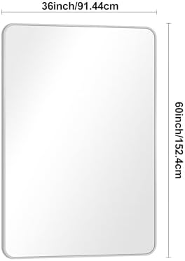 BONEWEI Silver Bathroom Mirror,55x36 inch Wall Mirror for Bathroom Wall Mounted,Rectangle Mirror for Bathroom Over Sink,Modern Frame Round Corner for Living Room,Bedroom Entryway,Horizontal/Vertical