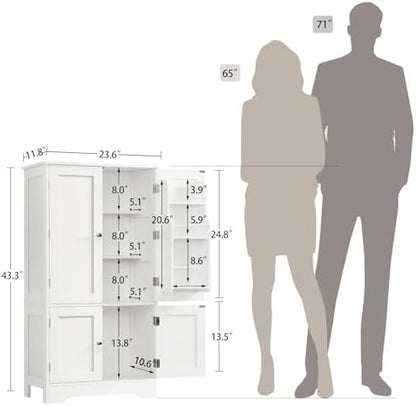 TEENFON 43'H Pantry Cabinet with 4 Doors, Kitchen Cabinet with 6 Door Shelves, Storage Cabinet-Kitchen Pantry for Living Room, Dining Room, Bathroom, White
