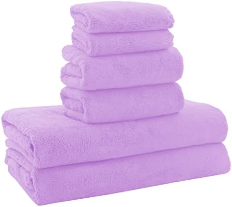 MOONQUEEN Ultra Soft Towel Set-Quick Drying - 2 Bath Towels 2 Hand Towels 2 Washcloths-Microfiber Coral Velvet Highly Absorbent Towel for Bath Fitness,Bathroom,Sports,Yoga, Travel(Purple, 6 Pcs)