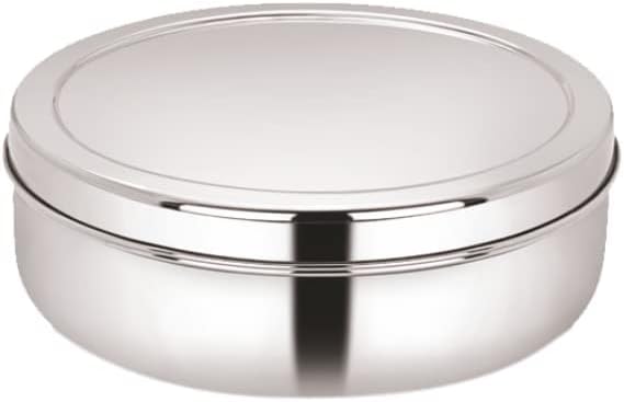 Taluka Stainless Steel Spice Box Indian Masala Dabba With 7 Compartments 1 Small Spoon & 4 Pcs Of Measuring Spoon For Home Restaurant Chefs 8x8 Inches