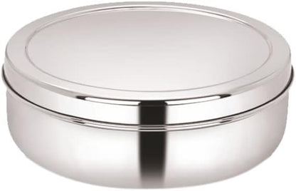 Taluka Stainless Steel Spice Box Indian Masala Dabba With 7 Compartments 1 Small Spoon & 4 Pcs Of Measuring Spoon For Home Restaurant Chefs 8x8 Inches
