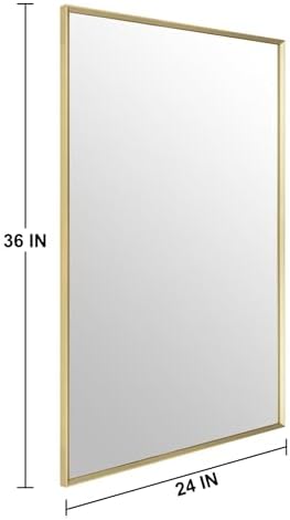 Bathroom Mirror for Wall, 36x24 Inch Framed Vanity Mirror Brushed Gold