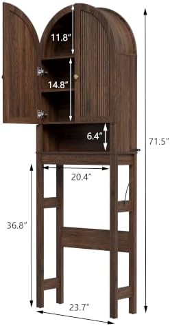 HMstone Over The Toilet Storage Cabinet, Arched Bathroom Organizer and Storage with Doors and Adjustable Shelf, Space-Saving Freestanding Bathroom Modern Storage Cabinet Over Toilet (Walnut)