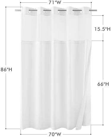 Mrs Awesome No Hook Extra Long Shower Curtain with Snap Liner 71x86, White