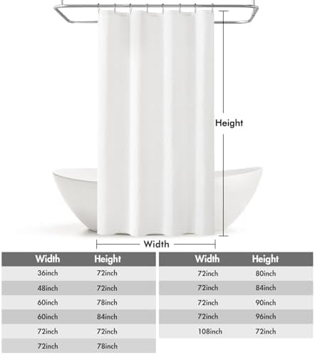 MIULEE Linen Fabric Shower Curtain White W48*L72 8 Metal Hooks
