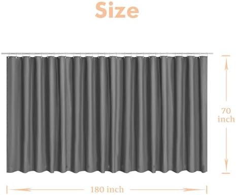 Mrs Awesome Grey Clawfoot Tub Shower Curtain or Liner with 12 Magnets - Free 36 Hooks Included, Waterproof PEVA, 180" x 70", Dark Gray