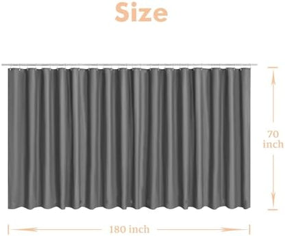 Mrs Awesome Grey Clawfoot Tub Shower Curtain or Liner with 12 Magnets - Free 36 Hooks Included, Waterproof PEVA, 180" x 70", Dark Gray
