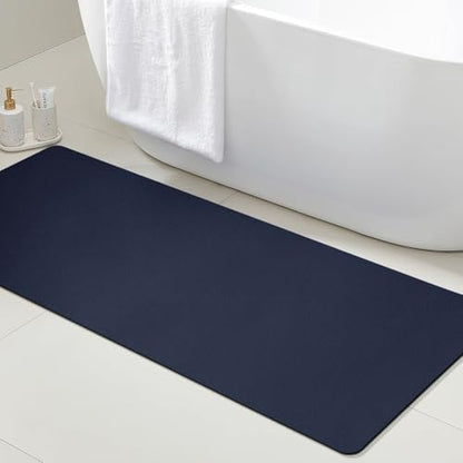 ACCUMTEK Non Slip Bath Mat, Thin Bathroom Rugs Fit Under Door, Quick Dry Bath Mats, Machine Washable Bath Rugs for Bathroom, Bathtub & Kitchen, Bathtub, Dark Blue/Solid/48 x20