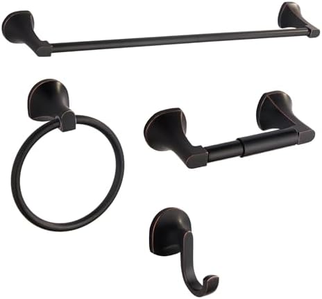 BGL 4 Piece ORB Bathroom Hardware Set - Wall Mounted Bathroom Accessories Set with Towel Bar, Towel Ring, Toilet Paper Holder, Robe Hook - Rustproof Bathroom Towel Bar Set