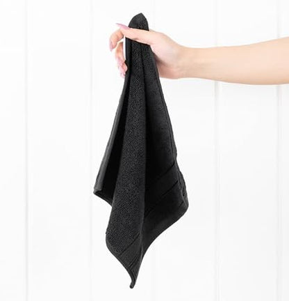 American Soft Linen Salem Washcloth Sets, 4 Piece Luxury 600 GSM 100% Cotton Washcloths for Bathroom, 13x13 inches Washrags Premium Quality Hand Face Towels, Black