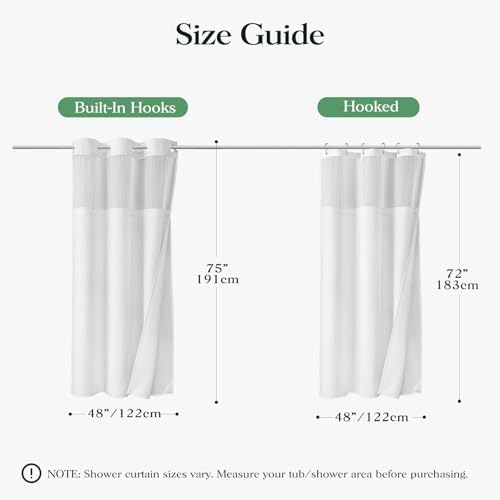 Dynamene White Hook Free Waffle Shower Curtain & Snap-in Fabric Liner,48x75