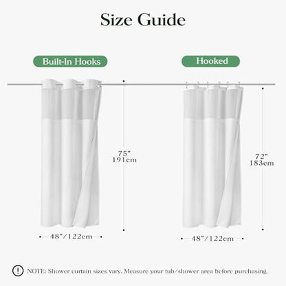Dynamene White Hook Free Waffle Shower Curtain & Snap-in Fabric Liner,48x75