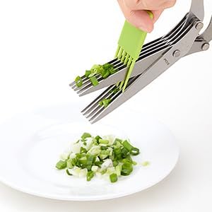 Herb Scissors, X-Chef Multipurpose 5 Blade Kitchen Herb Shears Herb Cutter with Safety Cover and Cleaning Comb for Chopping Basil Chive Parsley (Green)