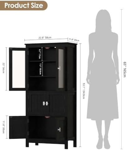 Akxomel 53.1" Tall Bathroom Cabinet 6 Doors Linen Floor Storage Cabinet