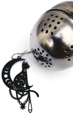 Black Cat Tea Infuser Strainer Metal Ball - Spooky Home Decor, Halloween Gift, Goth Themed Decorations