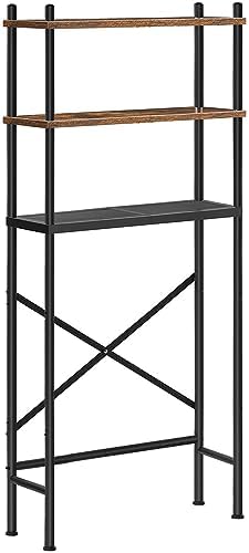 HOOBRO Over the Toilet Storage, 3-Tier Over Toilet Bathroom Organizer, Freestanding Above Toilet Shelf with Adjustable Feet, Space Saving, Easy Assembly, Rustic Brown and Black BF63TS01
