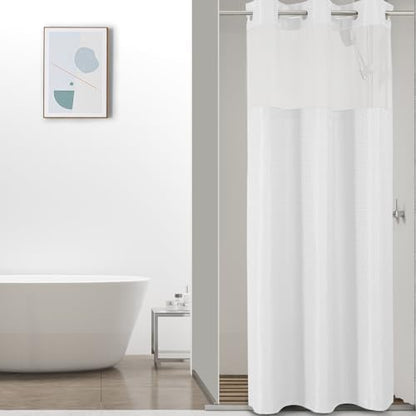 Colorful Star White No Hook Waffle Shower Curtain with Liner, 36 x 75 Inch