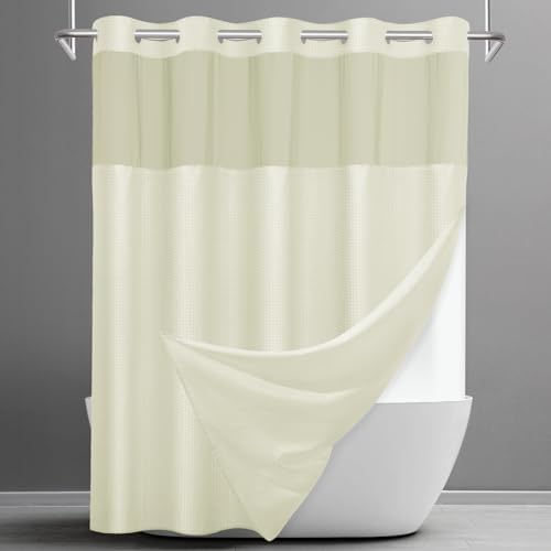 SORTTO No Hook Waffle Shower Curtain with Snap in Liner Set, 71x74, Ivory