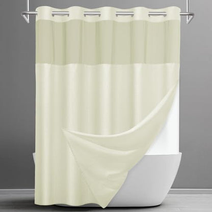 SORTTO No Hook Waffle Shower Curtain with Snap in Liner Set, 71x74, Ivory