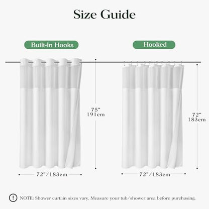 Dynamene White Hook Free Waffle Shower Curtain & Snap-in Fabric Liner,72x75