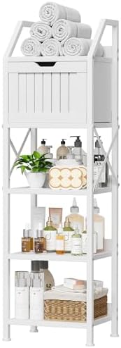 Homeiju 5-Tier Bathroom Storage Organizer Rack with Wood Drawer