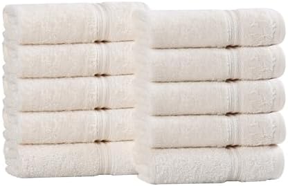 Superior Egyptian Cotton 10-Piece Face Towel Set , Small Towels For Facial, Spa, Quick Dry, Absorbent Towels, Bathroom Accessories, Guest Bath, Home Essentials, Washcloth, Airbnb, Ivory