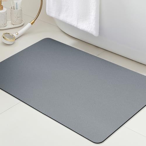 ACCUMTEK Non Slip Bath Mat, Thin Bathroom Rugs Fit Under Door, Quick Dry Bath Mats, Machine Washable Bath Rugs for Bathroom, Bathtub & Kitchen, Bathtub & Kitchen, Grey/Solid/36 x24