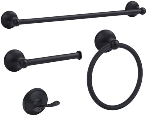 4 Piece Antique Bathroom Hardware Accessories Set Matte Black,24 Inch Towel Bar Set,Towel Rack Set,Bathroom Towel Holder Set