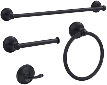 4 Piece Antique Bathroom Hardware Accessories Set Matte Black,24 Inch Towel Bar Set,Towel Rack Set,Bathroom Towel Holder Set