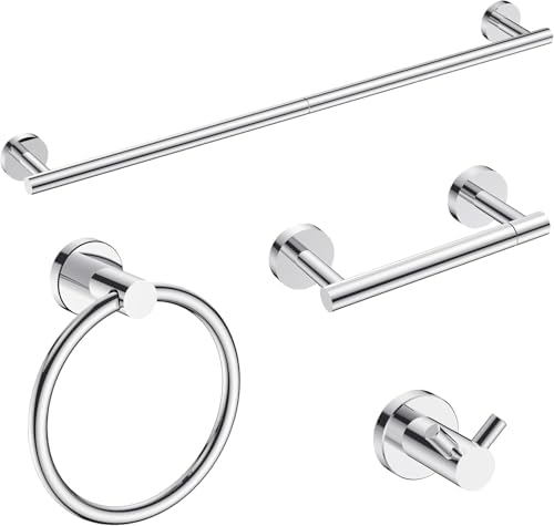 FORIOUS Bathroom Accessories, 4-Piece Bathroom Hardware Set - 18" Towel Bar