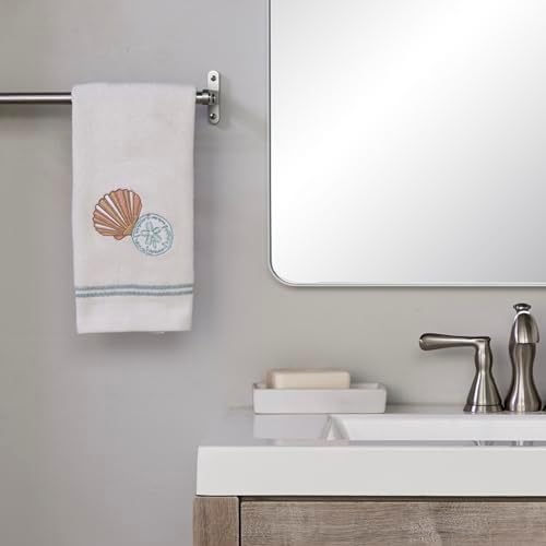 SKL Home Shells Hand Towel Set-2pc, 100% Cotton, Embroidered, White