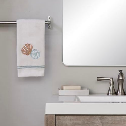 SKL Home Shells Hand Towel Set-2pc, 100% Cotton, Embroidered, White