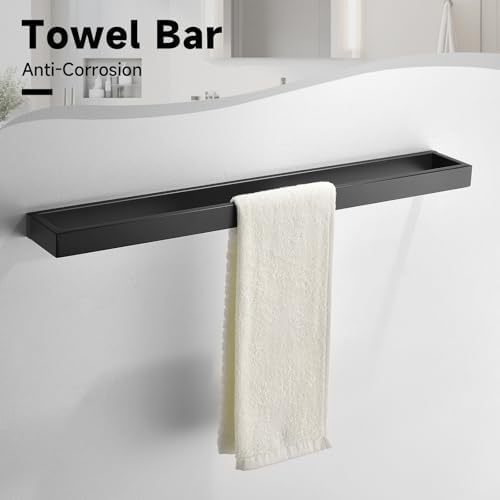 Black Towel Bar Set, 5-Pieces Bathroom Hardware Set,23.6 Inch Towel Rack Set Stainless Steel Towel Holder Set Wall-Mounted Bathroom Accessories