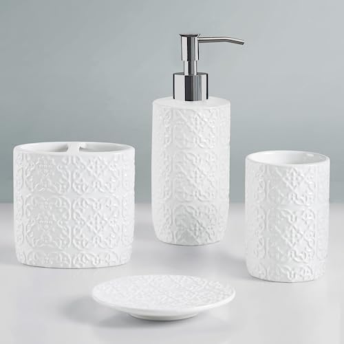 Martha Stewart Tara Bath Accessory Set Medallion, White